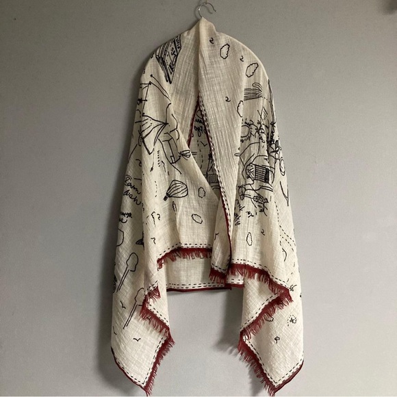 Madewell Exclusive Cream and Red Patterned Shawl - Picture 3 of 8